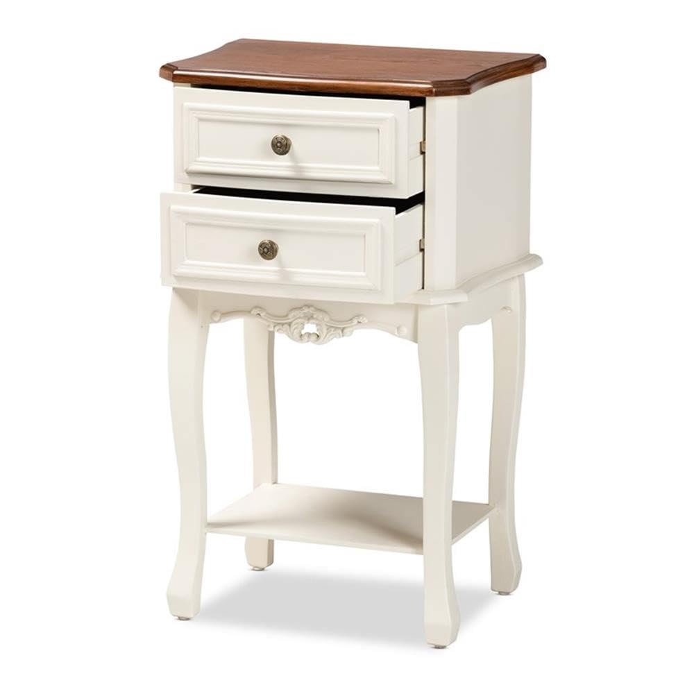 Baxton Studio Darla Classic and Traditional French White and Cherry Brown Finished Wood 2-Drawer Nightstand